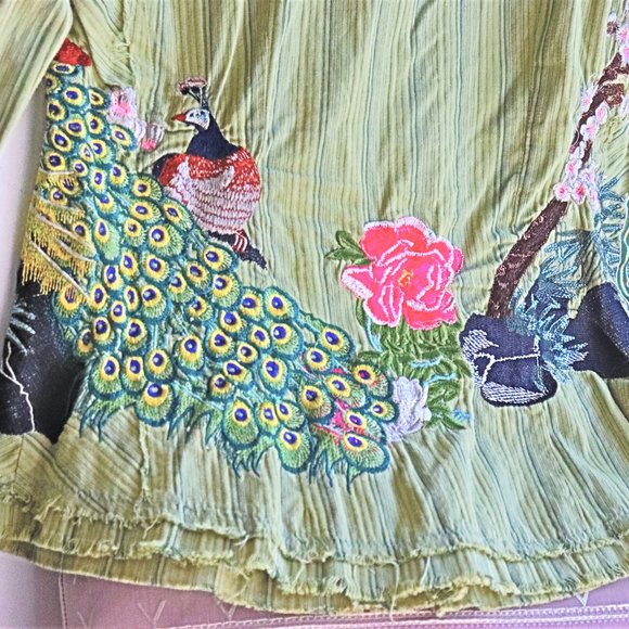 Johnny Was Olive Button Down with Floral Accents - Picture 6 of 13